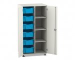 Flexeo Schrank PRO, 2 Reihen, 6 Boxen Gr. M, 4 Fächer rechts weiß, Boxen hellblau (Zoom)