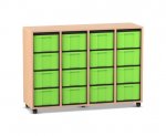 Flexeo Regal, 4 Reihen, 16 große Boxen Buche hell, Boxen grün (Zoom)