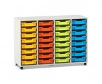 Flexeo Regal PRO, 4 Reihen, 32 Boxen Gr. S weiß, Boxen bunt (Zoom)
