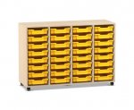 Flexeo Regal PRO, 4 Reihen, 32 Boxen Gr. S Ahorn honig, Boxen gelb (Zoom)