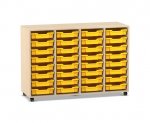 Flexeo Regal PRO, 4 Reihen, 32 Boxen Gr. S Ahorn honig, Boxen gelb (Zoom)