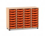 Flexeo Regal PRO, 4 Reihen, 32 Boxen Gr. S Buche hell, Boxen orange (Zoom)