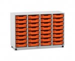 Flexeo Regal PRO, 4 Reihen, 32 Boxen Gr. S grau, Boxen orange (Zoom)