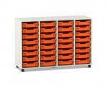 Flexeo Regal PRO, 4 Reihen, 32 Boxen Gr. S weiß, Boxen orange (Zoom)