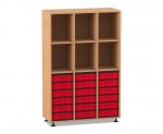 Flexeo Regal, 3 Reihen, 18 kleine Boxen, 6 Fächer oben  (Zoom)