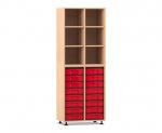 Flexeo Regal, 2 Reihen, 16 kleine Boxen, 6 Fächer oben  (Zoom)
