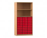 Flexeo Regal, 3 Reihen, 30 kleine Boxen, 2 Fächer oben  (Zoom)