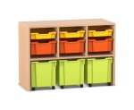 Flexeo Regal PRO, 3 Reihen, 3 S-Boxen, 3 M-Boxen, 3 fahrbare XL-Boxen  (Zoom)