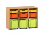 Flexeo Regal PRO, 3 Reihen, 3 S-Boxen, 3 M-Boxen, 3 fahrbare XL-Boxen  (Zoom)