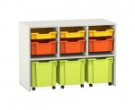 Flexeo Regal PRO, 3 Reihen, 3 S-Boxen, 3 M-Boxen, 3 fahrbare XL-Boxen  (Zoom)