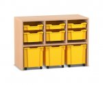 Flexeo Regal PRO, 3 Reihen, 3 S-Boxen, 3 M-Boxen, 3 fahrbare XL-Boxen  (Zoom)