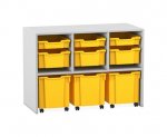 Flexeo Regal PRO, 3 Reihen, 3 S-Boxen, 3 M-Boxen, 3 fahrbare XL-Boxen  (Zoom)