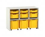 Flexeo Regal PRO, 3 Reihen, 3 S-Boxen, 3 M-Boxen, 3 fahrbare XL-Boxen  (Zoom)