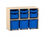 Flexeo Regal PRO, 3 Reihen, 3 S-Boxen, 3 M-Boxen, 3 fahrbare XL-Boxen  (Zoom)