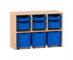 Flexeo Regal PRO, 3 Reihen, 3 S-Boxen, 3 M-Boxen, 3 fahrbare XL-Boxen  (Zoom)