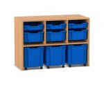 Flexeo Regal PRO, 3 Reihen, 3 S-Boxen, 3 M-Boxen, 3 fahrbare XL-Boxen  (Zoom)
