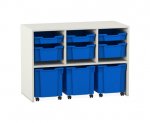 Flexeo Regal PRO, 3 Reihen, 3 S-Boxen, 3 M-Boxen, 3 fahrbare XL-Boxen  (Zoom)