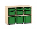 Flexeo Regal PRO, 3 Reihen, 3 S-Boxen, 3 M-Boxen, 3 fahrbare XL-Boxen  (Zoom)