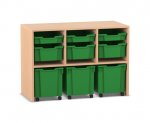 Flexeo Regal PRO, 3 Reihen, 3 S-Boxen, 3 M-Boxen, 3 fahrbare XL-Boxen  (Zoom)