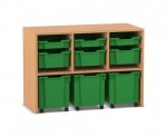 Flexeo Regal PRO, 3 Reihen, 3 S-Boxen, 3 M-Boxen, 3 fahrbare XL-Boxen  (Zoom)