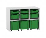 Flexeo Regal PRO, 3 Reihen, 3 S-Boxen, 3 M-Boxen, 3 fahrbare XL-Boxen  (Zoom)