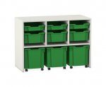 Flexeo Regal PRO, 3 Reihen, 3 S-Boxen, 3 M-Boxen, 3 fahrbare XL-Boxen  (Zoom)