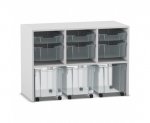 Flexeo Regal PRO, 3 Reihen, 3 S-Boxen, 3 M-Boxen, 3 fahrbare XL-Boxen  (Zoom)