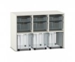 Flexeo Regal PRO, 3 Reihen, 3 S-Boxen, 3 M-Boxen, 3 fahrbare XL-Boxen  (Zoom)