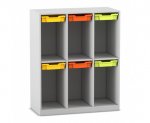 Flexeo Schulranzenregal PRO, 3 Reihen, 6 Boxen Gr. S, für 6 Schulranzen  (Zoom)