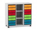 Flexeo Regal, 3 Reihen, 16 kleine Boxen, 3 Fächer mittig  (Zoom)
