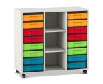 Flexeo Regal, 3 Reihen, 16 kleine Boxen, 3 Fächer mittig  (Zoom)