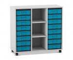Flexeo Regal, 3 Reihen, 16 kleine Boxen, 3 Fächer mittig  (Zoom)