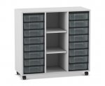 Flexeo Regal, 3 Reihen, 16 kleine Boxen, 3 Fächer mittig  (Zoom)