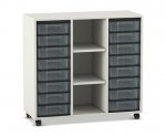 Flexeo Regal, 3 Reihen, 16 kleine Boxen, 3 Fächer mittig  (Zoom)