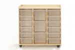 Wisdom Mobiles Regal mit 3 Reihen, 12 kleine und 3 große Boxen  fahrbares Regal aus Holz mit insgesamt 15 Kunststoff-Boxen (Zoom)