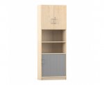 Flexeo Kombi-Schrank, unten Rollladen, oben Drehtür = 6 Ordnerhöhen  (Zoom)