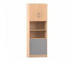 Flexeo Kombi-Schrank, unten Rollladen, oben Drehtür = 6 Ordnerhöhen  (Zoom)