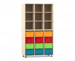 Flexeo Regal, 3 Reihen, 12 groe Boxen, 9 Fcher oben