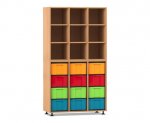Flexeo Regal, 3 Reihen, 12 große Boxen, 9 Fächer oben  (Zoom)