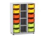 Flexeo Regal PRO, 3 Reihen, 12 Boxen Gr. M, 4 schmale Fächer mittig  (Zoom)