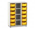 Flexeo Regal PRO, 3 Reihen, 12 Boxen Gr. M, 4 schmale Fächer mittig  (Zoom)