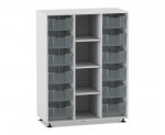 Flexeo Regal PRO, 3 Reihen, 12 Boxen Gr. M, 4 schmale Fächer mittig  (Zoom)