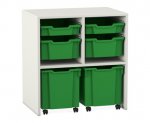 Flexeo Regal PRO, 2 Reihen, je 2 Boxen Gr. S und M, 2 fahrbare XL-Boxen  (Zoom)