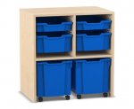 Flexeo Regal PRO, 2 Reihen, je 2 Boxen Gr. S und M, 2 fahrbare XL-Boxen  (Zoom)