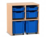Flexeo Regal PRO, 2 Reihen, je 2 Boxen Gr. S und M, 2 fahrbare XL-Boxen  (Zoom)
