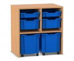 Flexeo Regal PRO, 2 Reihen, je 2 Boxen Gr. S und M, 2 fahrbare XL-Boxen  (Zoom)