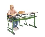Betzold Ecoflex Zweier-Schülertisch, höhenverstellbar, mit Drahtkorbablagen  (Zoom)